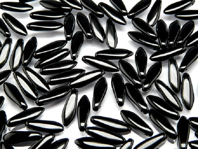 25 pcs Dagger Pressed Beads, 5x16mm, Jet Black, Czech Glass