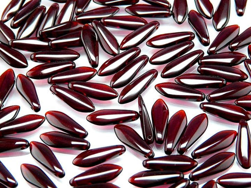 25 pcs Dagger Pressed Beads, 5x16mm, Ruby, Czech Glass