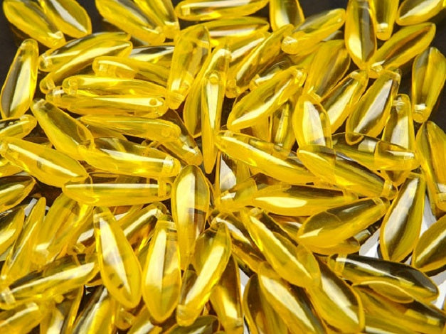 25 pcs Dagger Pressed Beads, 5x16mm, Light Yellow Combi Yellow, Czech Glass