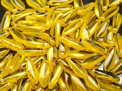 25 pcs Dagger Pressed Beads, 5x16mm, Light Yellow Combi Yellow, Czech Glass