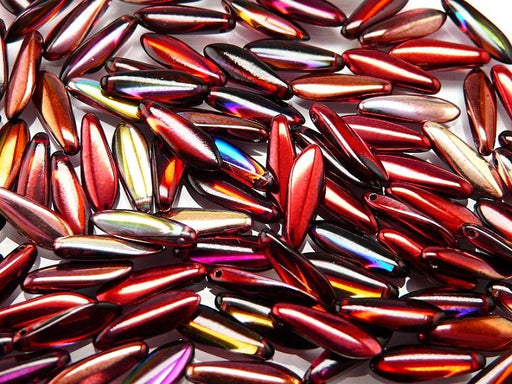 25 pcs Dagger Pressed Beads, 5x16mm, Magic Red Brown, Czech Glass