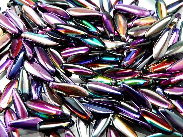 25 pcs Dagger Pressed Beads, 5x16mm, Magic Violet Gray, Czech Glass