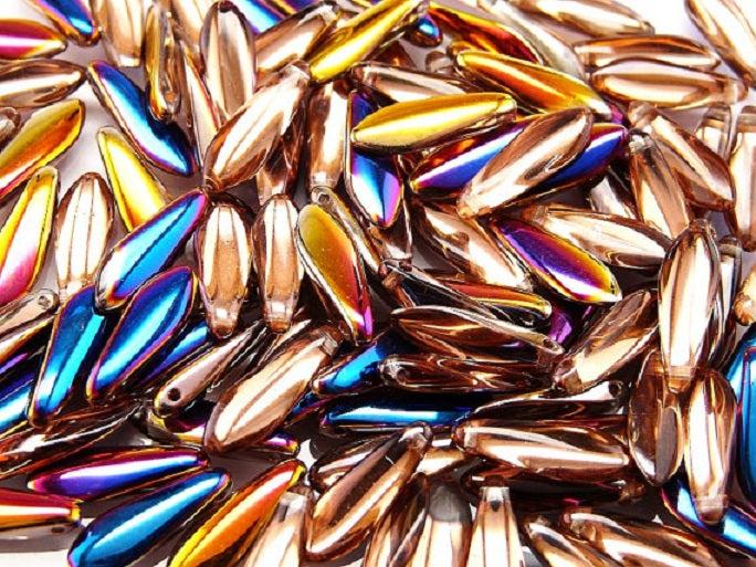25 pcs Dagger Pressed Beads, 5x16mm, Sliperit, Czech Glass