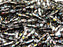 25 pcs Dagger Pressed Beads, 5x16mm, Jet Black Circle Vitrail, Czech Glass
