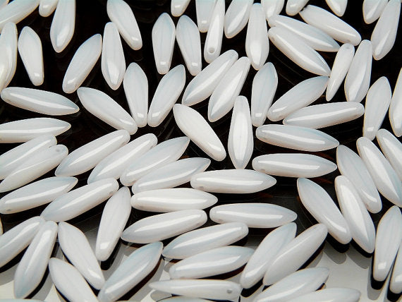 25 pcs Dagger Pressed Beads, 5x16mm, Chalk White, Czech Glass