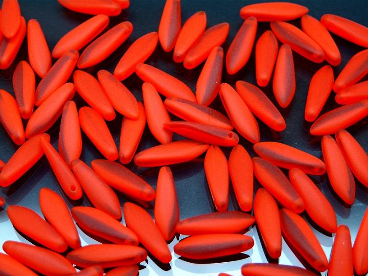 25 pcs Dagger Pressed Beads, 5x16mm, Opaque Red Orange Matte, Czech Glass