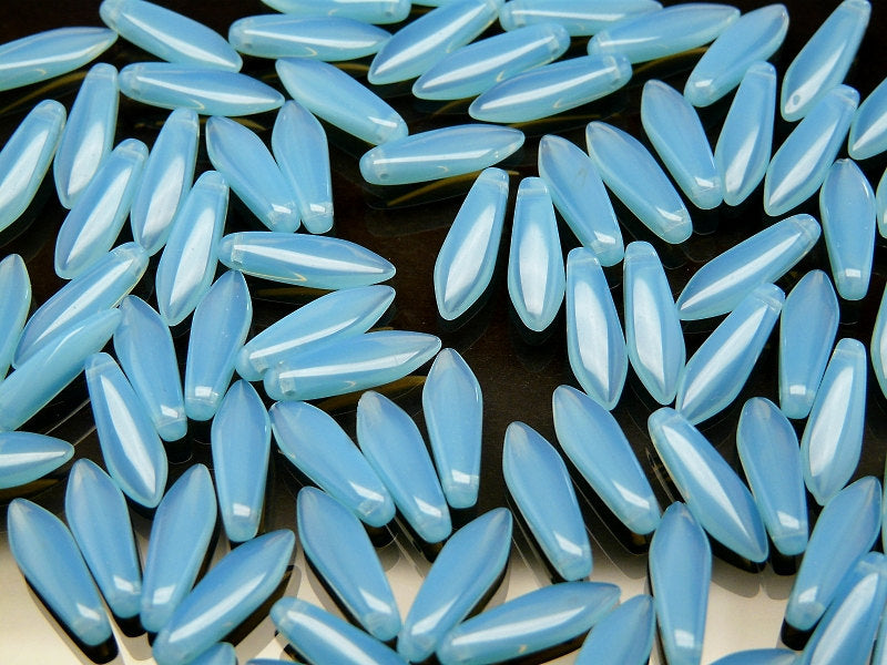 25 pcs Dagger Pressed Beads, 5x16mm, Opaque Aqua, Czech Glass