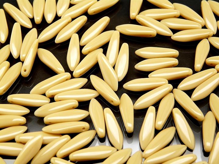 25 pcs Dagger Pressed Beads, 5x16mm, Beige Opaque, Czech Glass