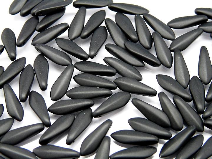 25 pcs Dagger Pressed Beads, 5x16mm, Jet Black Matte, Czech Glass