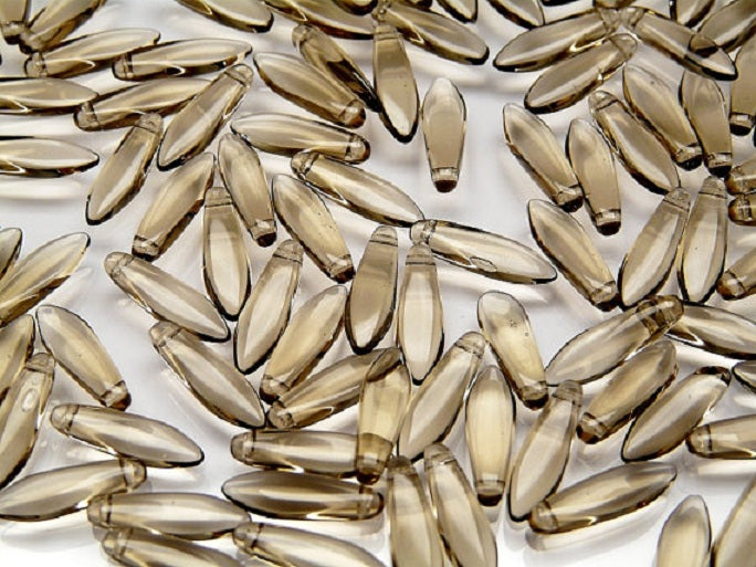 25 pcs Dagger Pressed Beads, 5x16mm, Topaz, Czech Glass