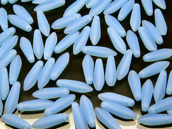 25 pcs Dagger Pressed Beads, 5x16mm, Opaque Aqua Matte, Czech Glass