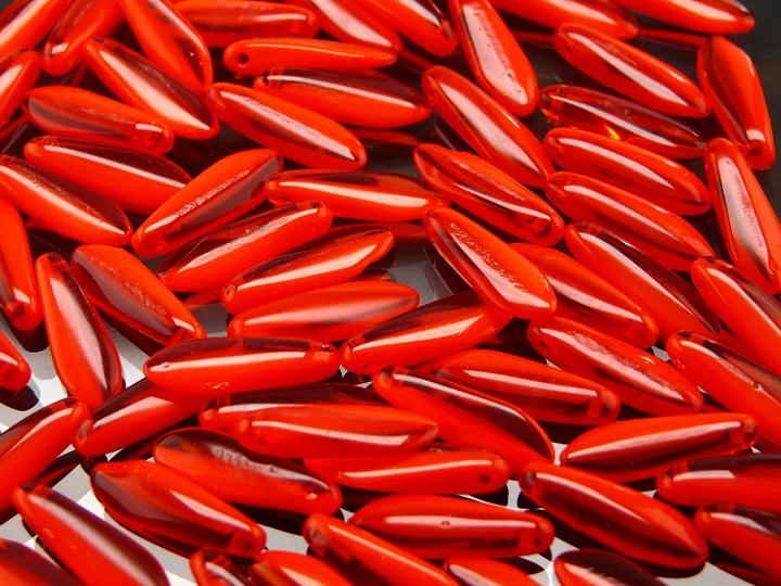 25 pcs Dagger Pressed Beads, 5x16mm, Opaque Red Orange, Czech Glass