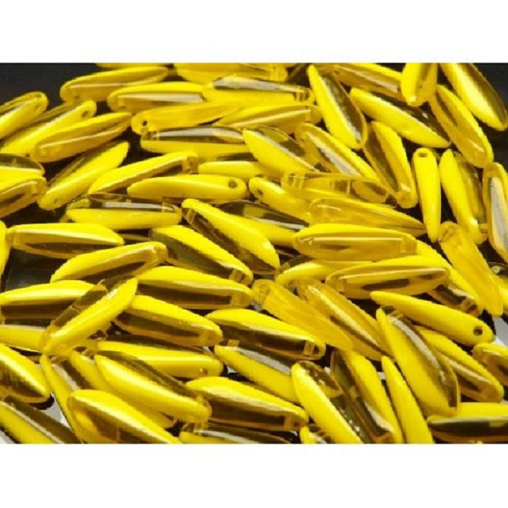 25 pcs Dagger Pressed Beads, 5x16mm, Crystal Combi Dark Yellow, Czech Glass