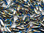 25 pcs Dagger Pressed Beads, 5x16mm, Alabaster Aqua Zebra Vitrail, Czech Glass