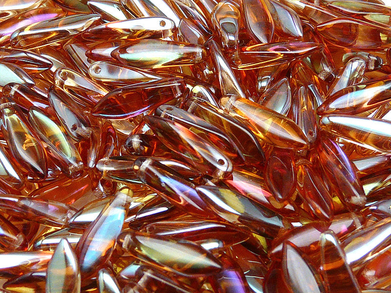50 pcs Dagger Pressed Beads, 5x16mm, Rosaline Celsian, Czech Glass