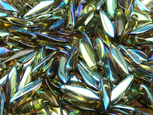 50 pcs Dagger Pressed Beads, 5x16mm, Smoke Diamond AB, Czech Glass