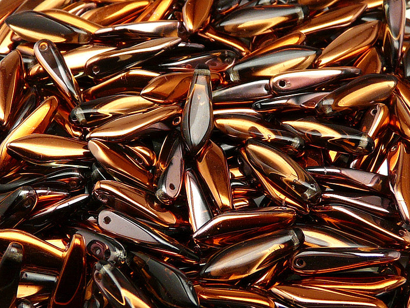 50 pcs Dagger Pressed Beads, 5x16mm, Smoke Diamond Sunset, Czech Glass