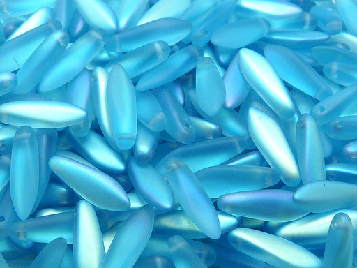 50 pcs Dagger Pressed Beads, 5x16mm, Aquamarine Blue Matte AB, Czech Glass
