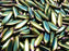 50 pcs Dagger Pressed Beads, 5x16mm, Jet Green Iris, Czech Glass