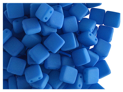 40 pcs 2-hole Tile NEON Beads, 6x6x3.2mm, Blue, Czech Glass