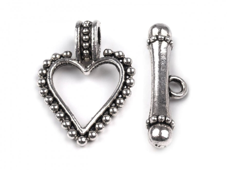 1 pc Heart Toggle Clasp, 15x23mm, Platinum Plated