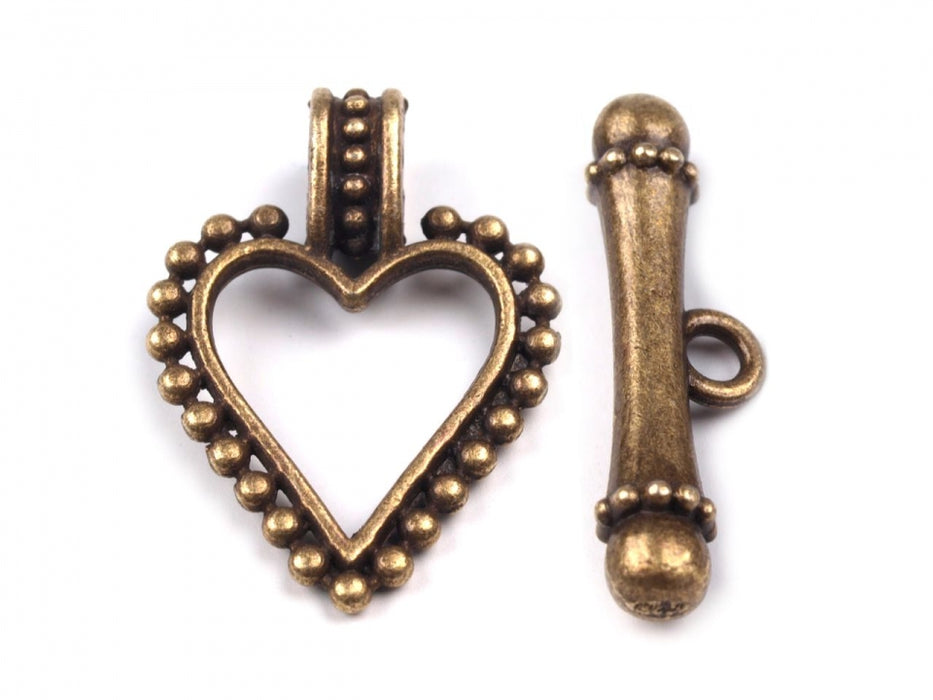 1 pc Heart Toggle Clasp, 15x23mm, Brass Plated