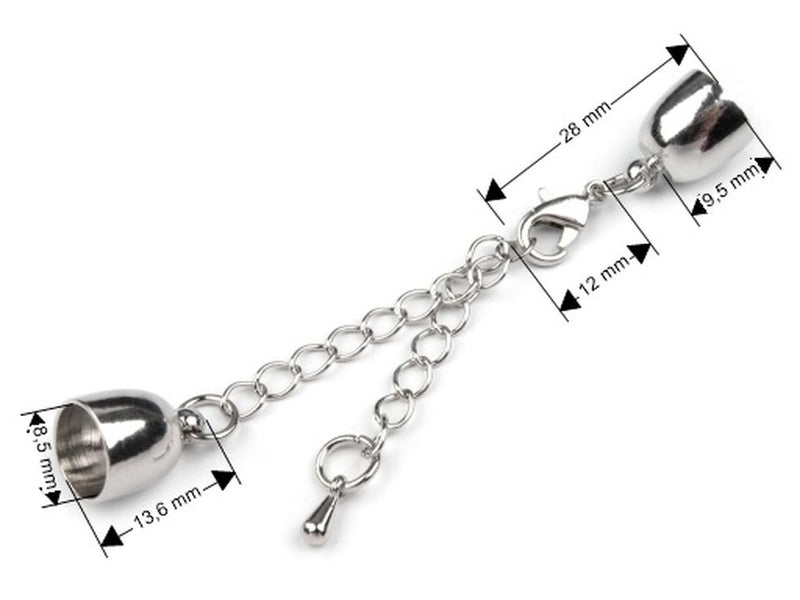 1 pc Lobster Clasp with Chain and End Cap, 8mm, Silver Plated