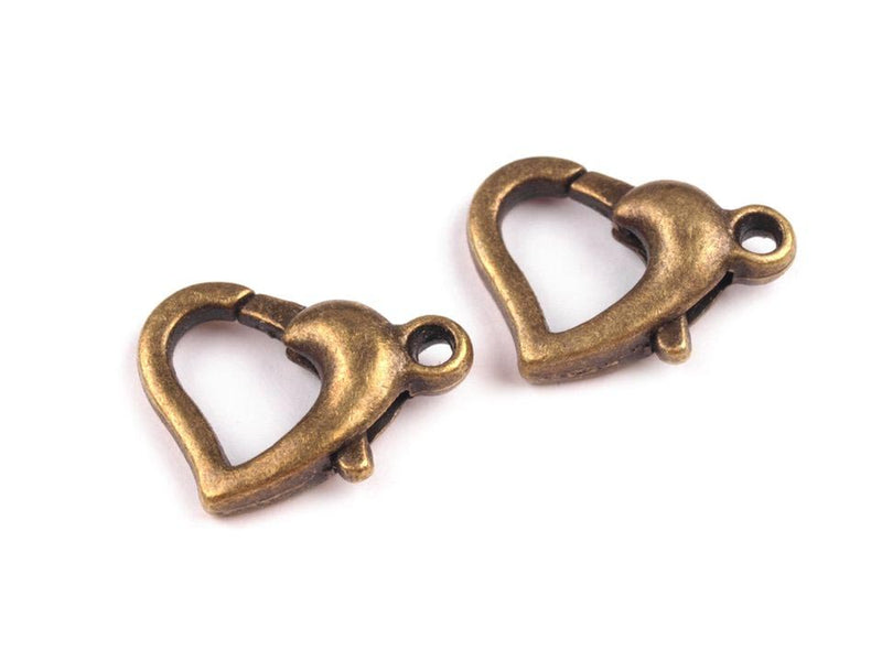 1 pc Lobster Clasp Heart Shaped, 10x14mm, Vintage Brass