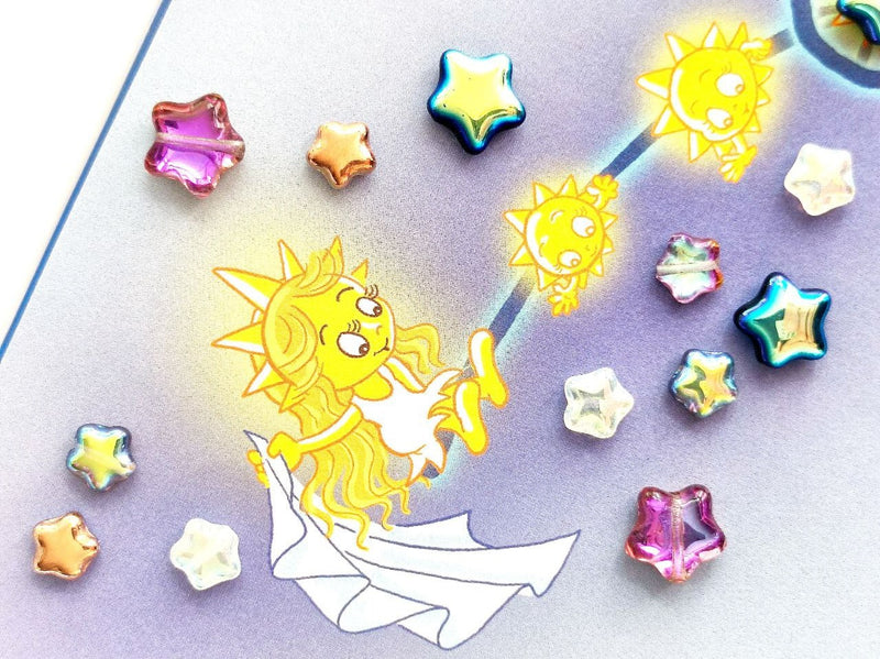 50 pcs Star Beads, 6 mm, Czech Glass, Crystal Graphite Rainbow