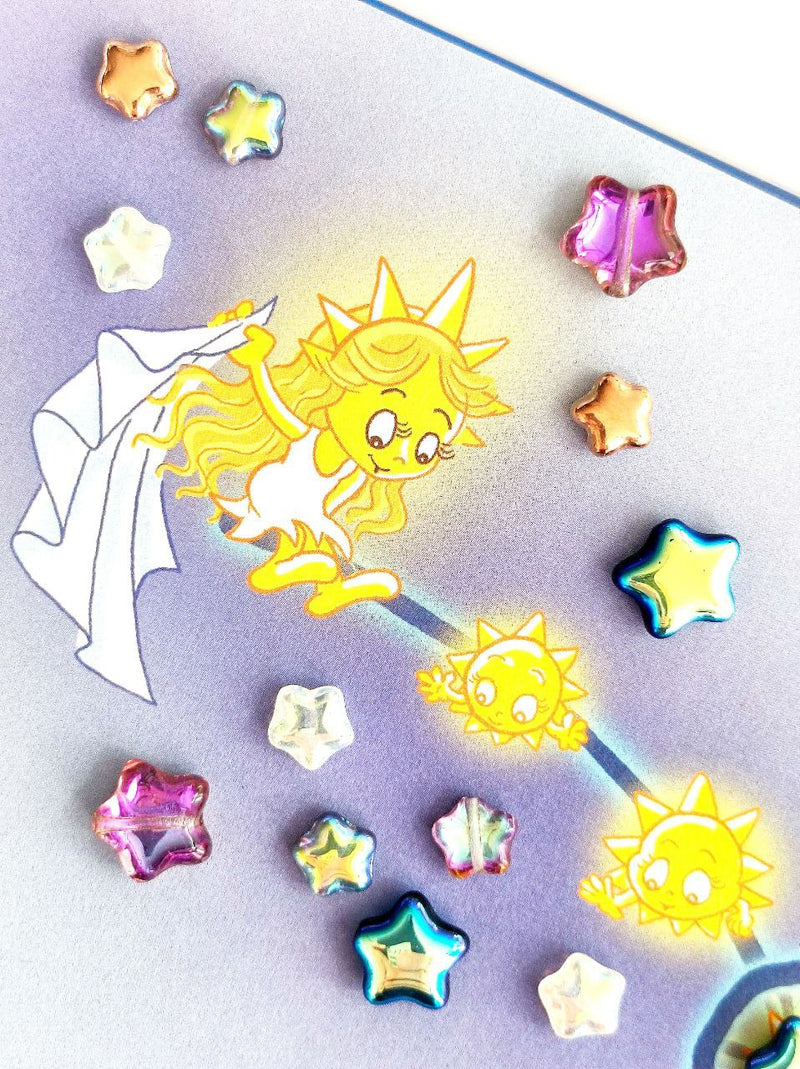 50 pcs Star Beads 6 mm, Alabaster Sapphire Silk Matte, Czech Glass