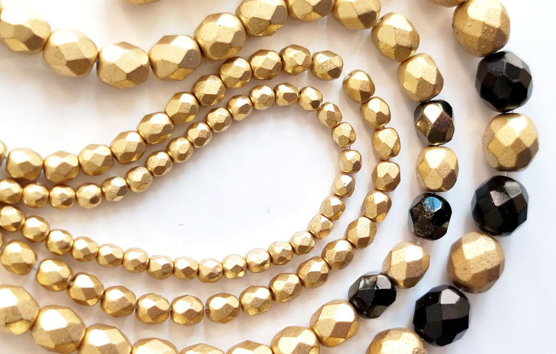 Set of Round Fire Polished Beads (3mm, 4mm, 6mm, 8mm), Aztec Gold (Crystal Bronze Pale Gold), Czech Glass