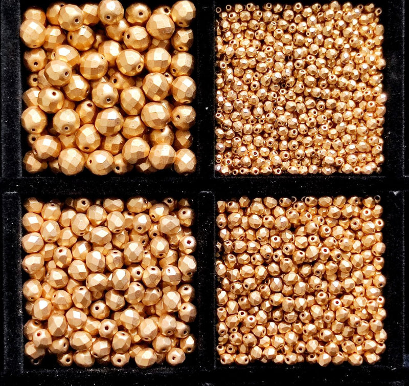 Set of Round Fire Polished Beads (3mm, 4mm, 6mm, 8mm), Aztec Gold (Crystal Bronze Pale Gold), Czech Glass