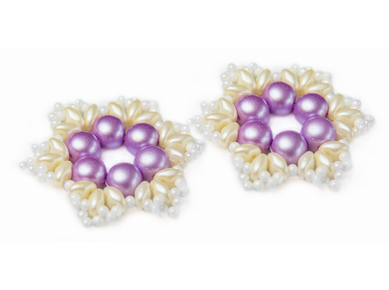 Exclusive DIY Beading Kit For Making Jewelry Snowflake 2pcs, Pink Beige, Czech Glass Beads