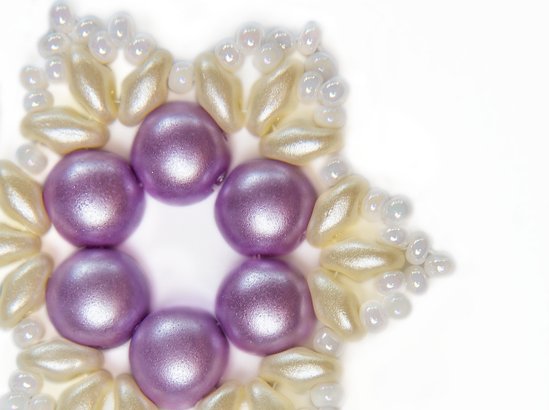 Exclusive DIY Beading Kit For Making Jewelry Snowflake 2pcs, Pink Beige, Czech Glass Beads