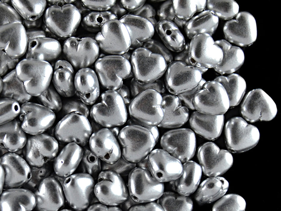 50 pcs Heart Pressed Beads, 6mm, Aluminum (Silver Matte), Czech Glass