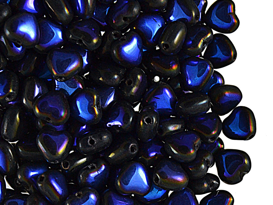 50 pcs Heart Pressed Beads, 6mm, Jet Full Azuro, Czech Glass