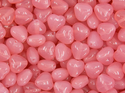 50 pcs Heart Beads 6 mm, Pink Opal, Czech Glass