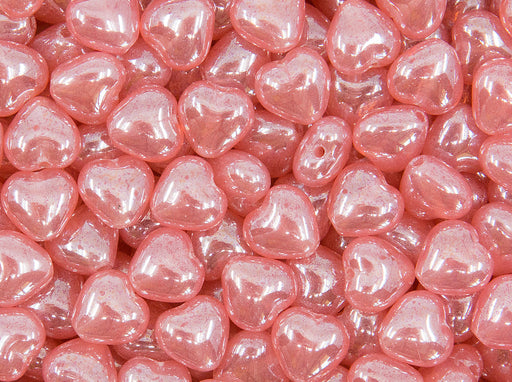 50 pcs Heart Beads 6 mm, Pink Opal Luster, Czech Glass