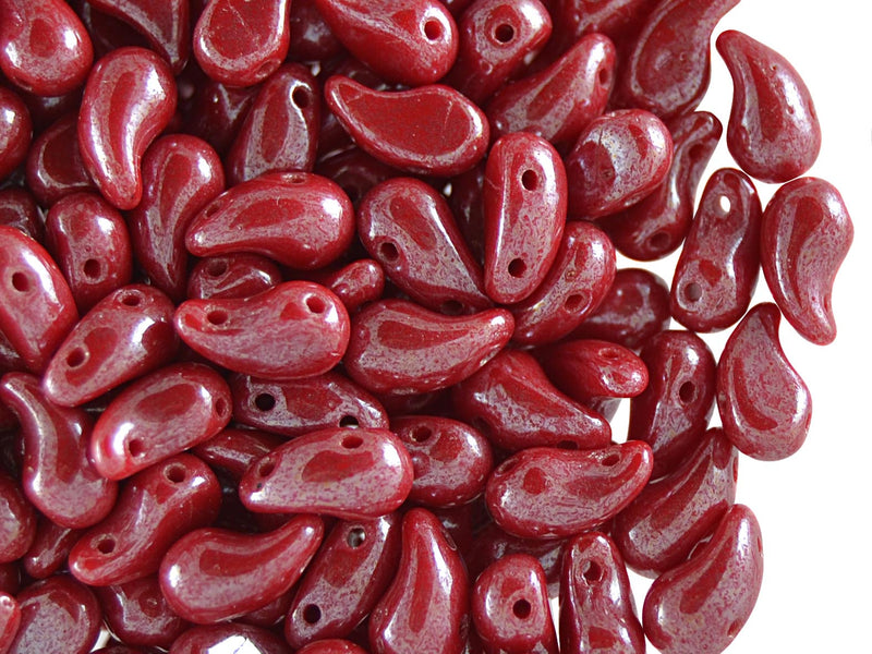 20 pcs 2-hole ZoliDuo® Right Pressed Beads, 5x8mm, Opaque Coral Red White Luster, Czech Glass