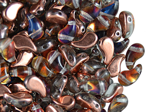20 pcs 2-hole ZoliDuo® Right Pressed Beads, 5x8mm, Purple Orange Vitrail, Czech Glass