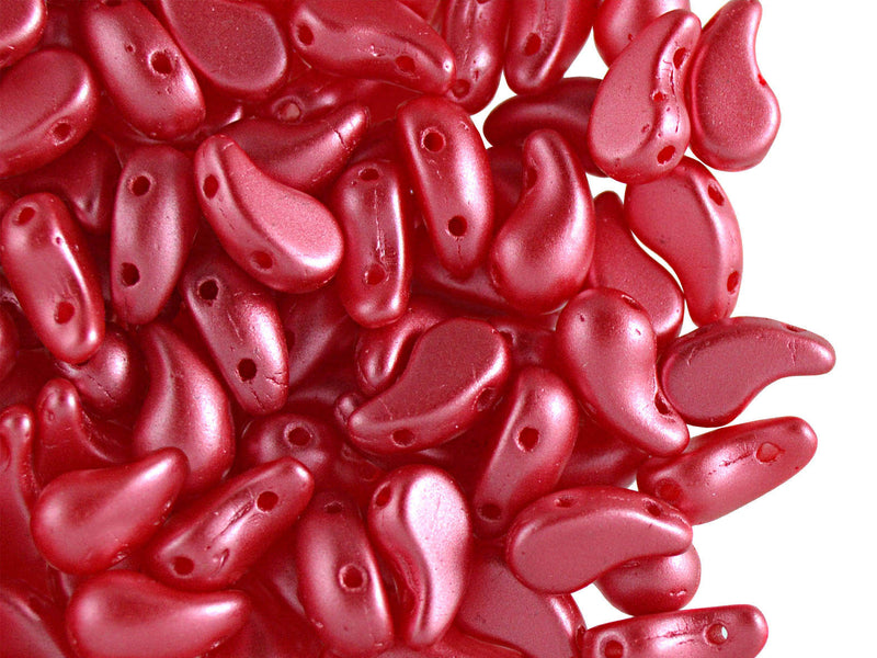 20 pcs 2-hole ZoliDuo® Right Pressed Beads, 5x8mm, Alabaster Pastel Red, Czech Glass