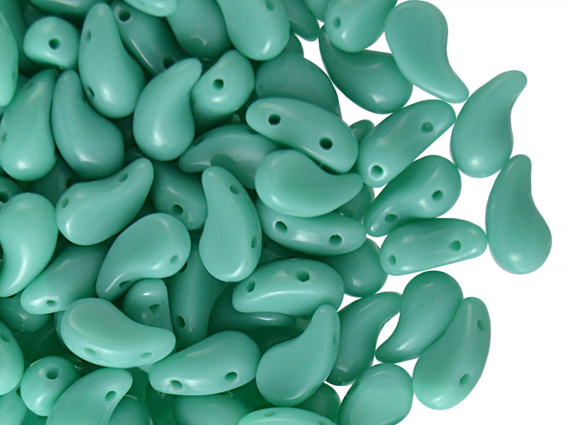 20 pcs 2-hole ZoliDuo® Right Pressed Beads, 5x8mm, Opaque Turquoise Green, Czech Glass