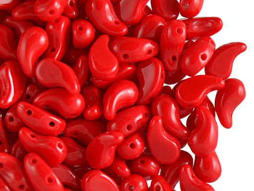20 pcs 2-hole ZoliDuo® Right Pressed Beads, 5x8mm, Opaque Coral Red, Czech Glass