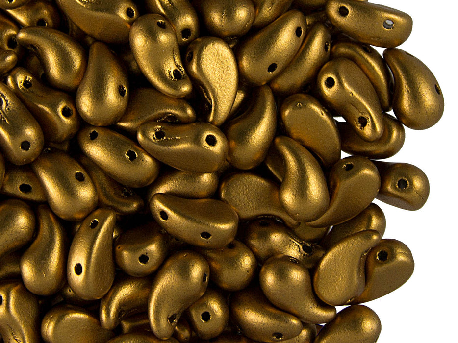 20 pcs 2-hole ZoliDuo® Right Pressed Beads, 5x8mm, Alabaster Brass Gold, Czech Glass