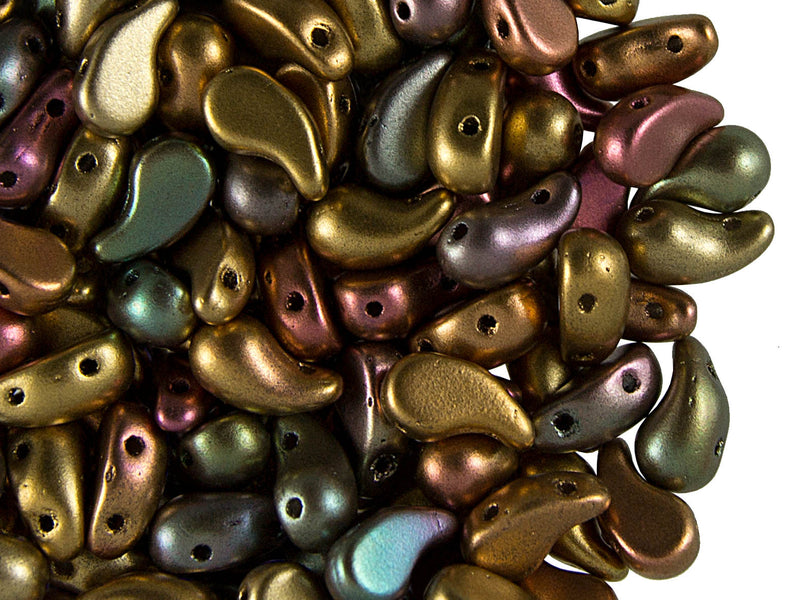20 pcs 2-hole ZoliDuo® Right Pressed Beads, 5x8mm, Alabaster Violet Rainbow, Czech Glass