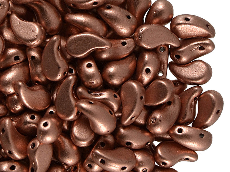 20 pcs 2-hole ZoliDuo® Right Pressed Beads, 5x8mm, Jet Bronze Vintage Copper, Czech Glass