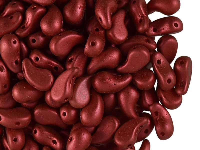 20 pcs 2-hole ZoliDuo® Right Pressed Beads, 5x8mm, Alabaster Red Metallic Mat, Czech Glass