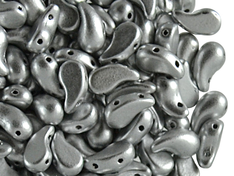 20 pcs 2-hole ZoliDuo® Right Pressed Beads, 5x8mm, Alabaster Aluminum Silver, Czech Glass