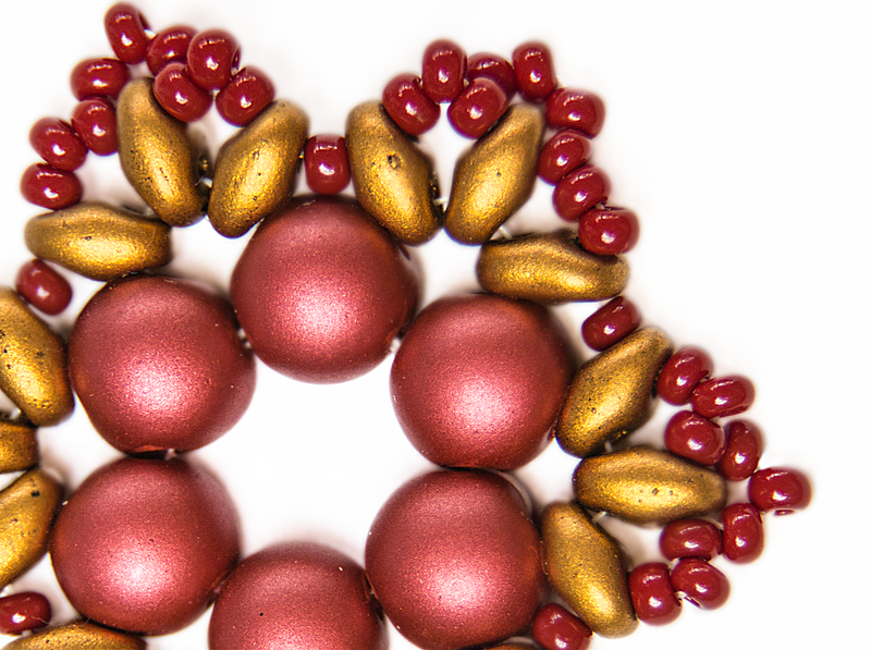 Exclusive DIY Beading Kit For Making Jewelry Snowflake 2pcs, Gold Red, Czech Glass Beads