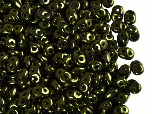 20 g 2-hole SuperDuo™ Seed Beads, 2.5x5mm, Jet Green Luster, Czech Glass